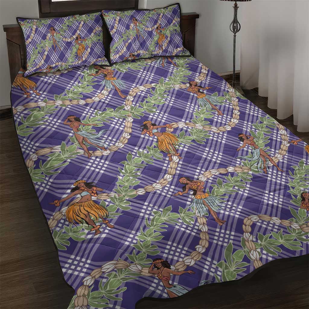 Lavender Palaka Hula Girls Seamless Hawaii Aloha Quilt Bed Set - Polynesian Pride