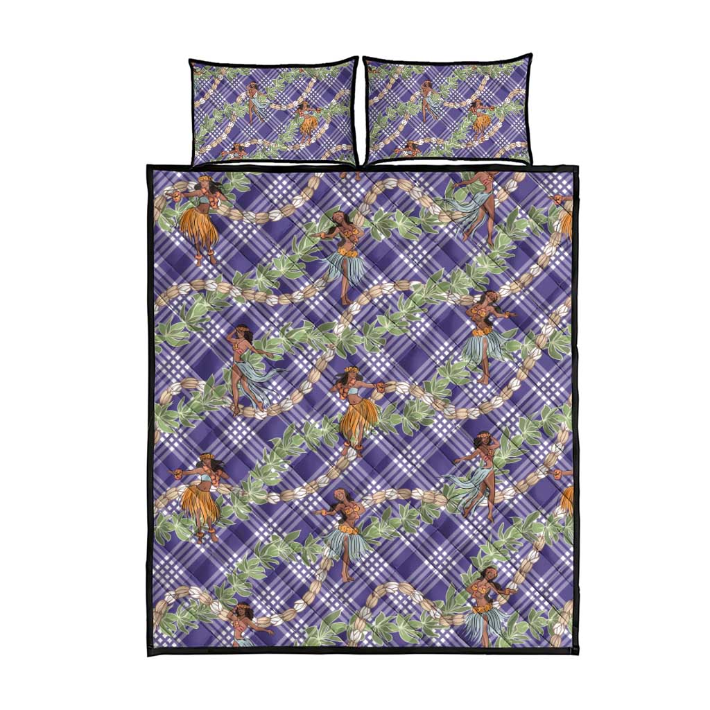 Lavender Palaka Hula Girls Seamless Hawaii Aloha Quilt Bed Set - Polynesian Pride