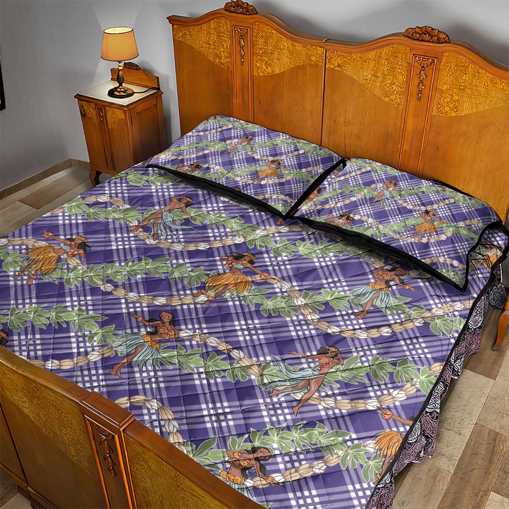Lavender Palaka Hula Girls Seamless Hawaii Aloha Quilt Bed Set - Polynesian Pride