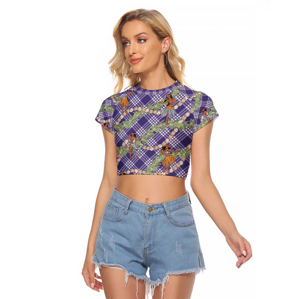 Lavender Palaka Hula Girls Seamless Hawaii Aloha Raglan Cropped T Shirt - Polynesian Pride