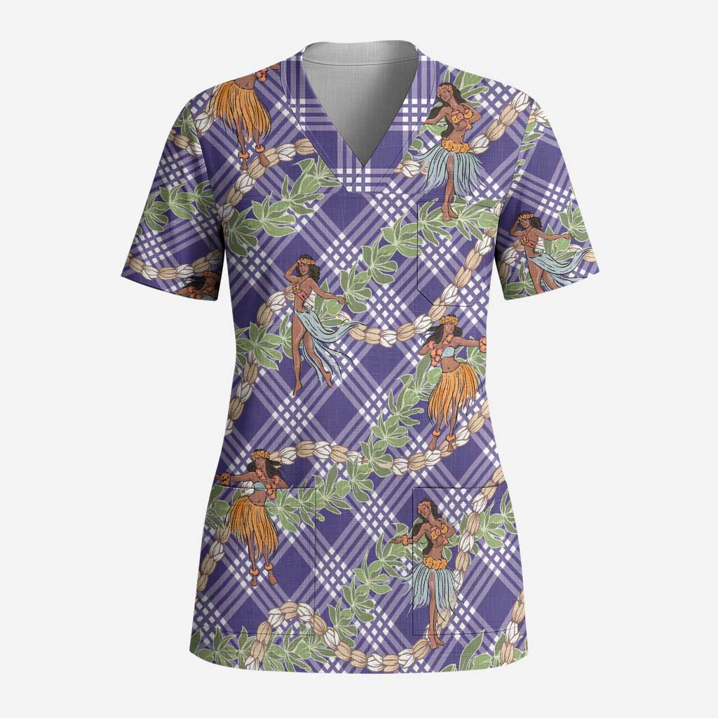 Lavender Palaka Hula Girls Seamless Hawaii Aloha Scrub Top - Polynesian Pride