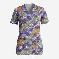 Lavender Palaka Hula Girls Seamless Hawaii Aloha Scrub Top - Polynesian Pride