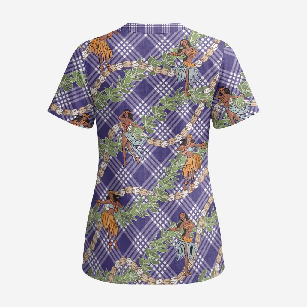 Lavender Palaka Hula Girls Seamless Hawaii Aloha Scrub Top - Polynesian Pride