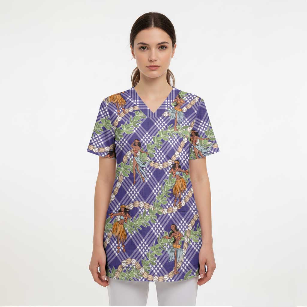 Lavender Palaka Hula Girls Seamless Hawaii Aloha Scrub Top - Polynesian Pride