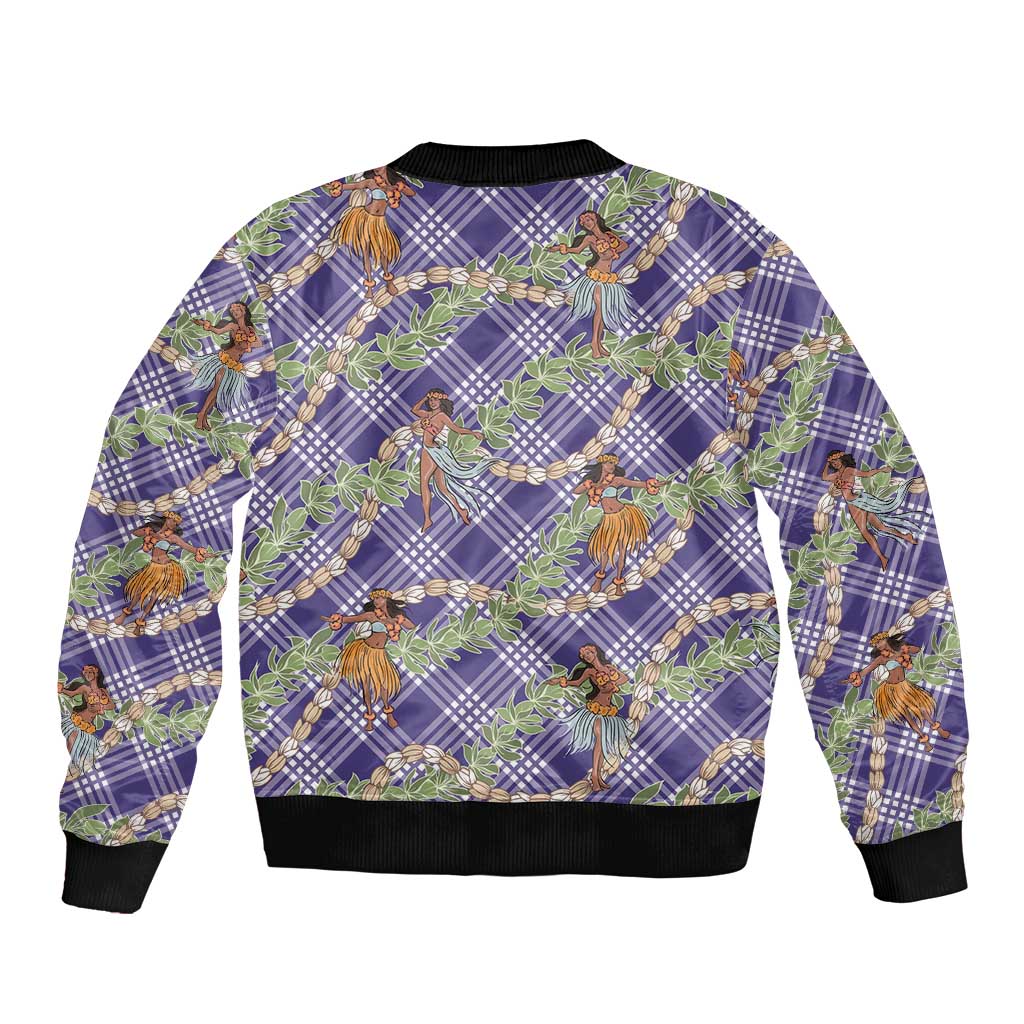 Lavender Palaka Hula Girls Seamless Hawaii Aloha Sleeve Zip Bomber Jacket - Polynesian Pride