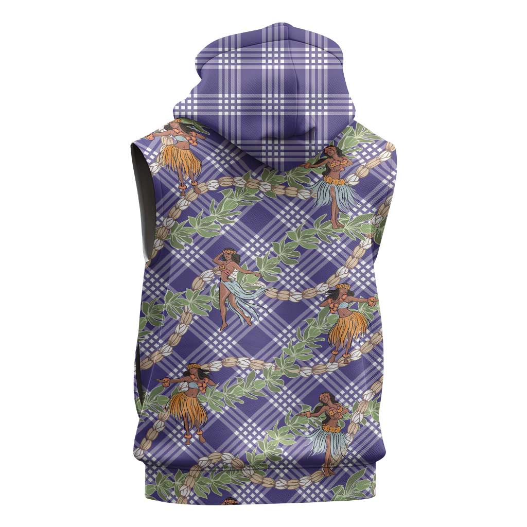 Lavender Palaka Hula Girls Seamless Hawaii Aloha Sleeveless Hoodie - Polynesian Pride