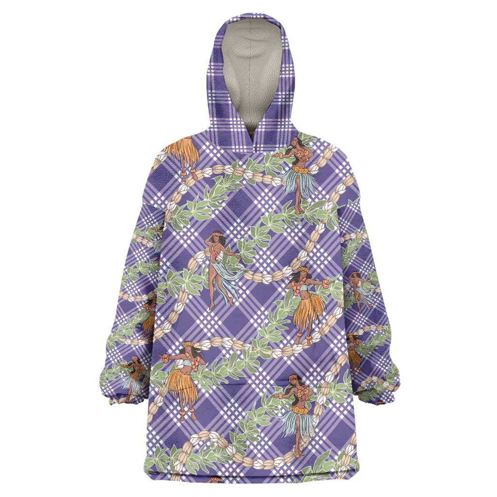 Lavender Palaka Hula Girls Seamless Hawaii Aloha Wearable Blanket Hoodie - Polynesian Pride