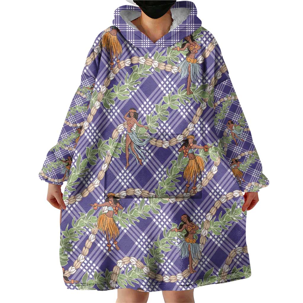 Lavender Palaka Hula Girls Seamless Hawaii Aloha Wearable Blanket Hoodie - Polynesian Pride