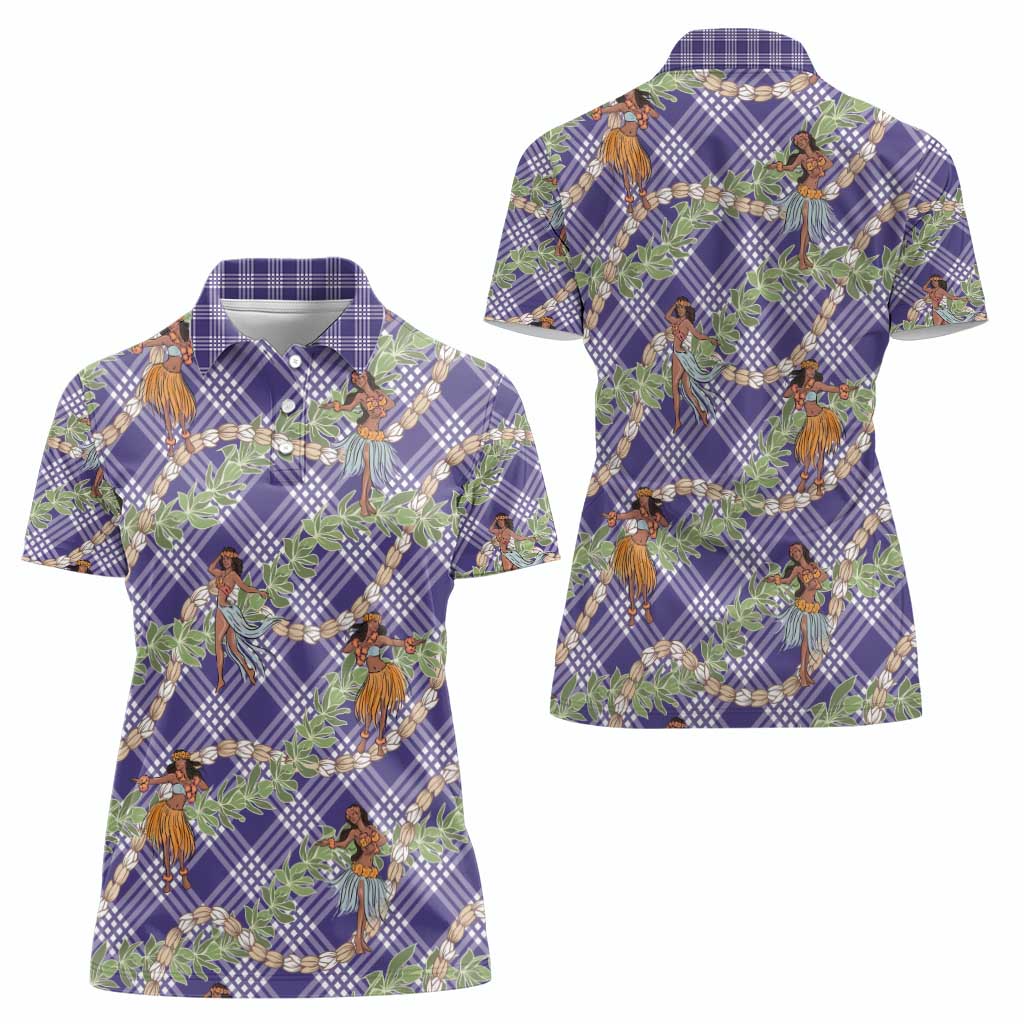 Lavender Palaka Hula Girls Seamless Hawaii Aloha Women Polo Shirt - Polynesian Pride