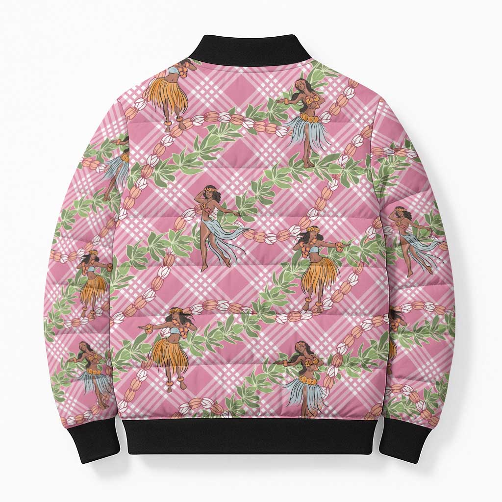 Lokelani Pink Palaka Hula Girls Seamless Hawaii Aloha Bomber Puffer Jacket - Polynesian Pride