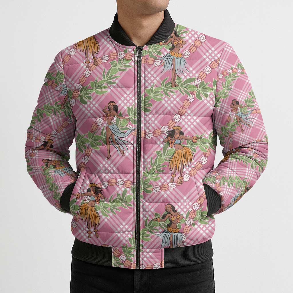 Lokelani Pink Palaka Hula Girls Seamless Hawaii Aloha Bomber Puffer Jacket - Polynesian Pride