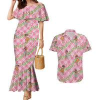 Lokelani Pink Palaka Hula Girls Seamless Hawaii Aloha Couples Matching Mermaid Dress and Hawaiian Shirt - Polynesian Pride