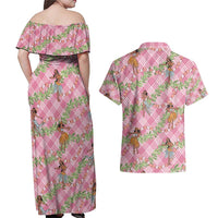 Lokelani Pink Palaka Hula Girls Seamless Hawaii Aloha Couples Matching Off Shoulder Maxi Dress and Hawaiian Shirt - Polynesian Pride