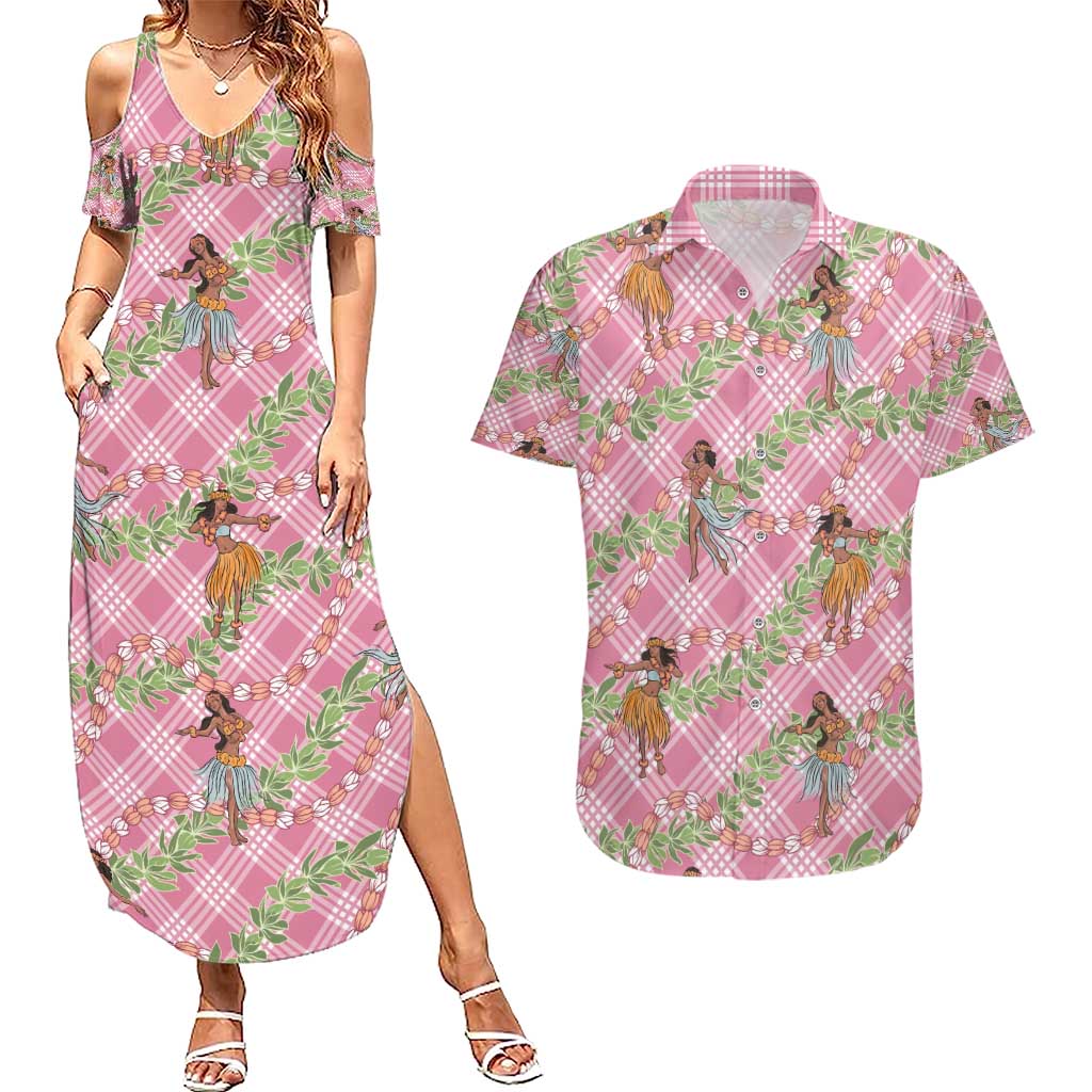 Lokelani Pink Palaka Hula Girls Seamless Hawaii Aloha Couples Matching Summer Maxi Dress and Hawaiian Shirt - Polynesian Pride