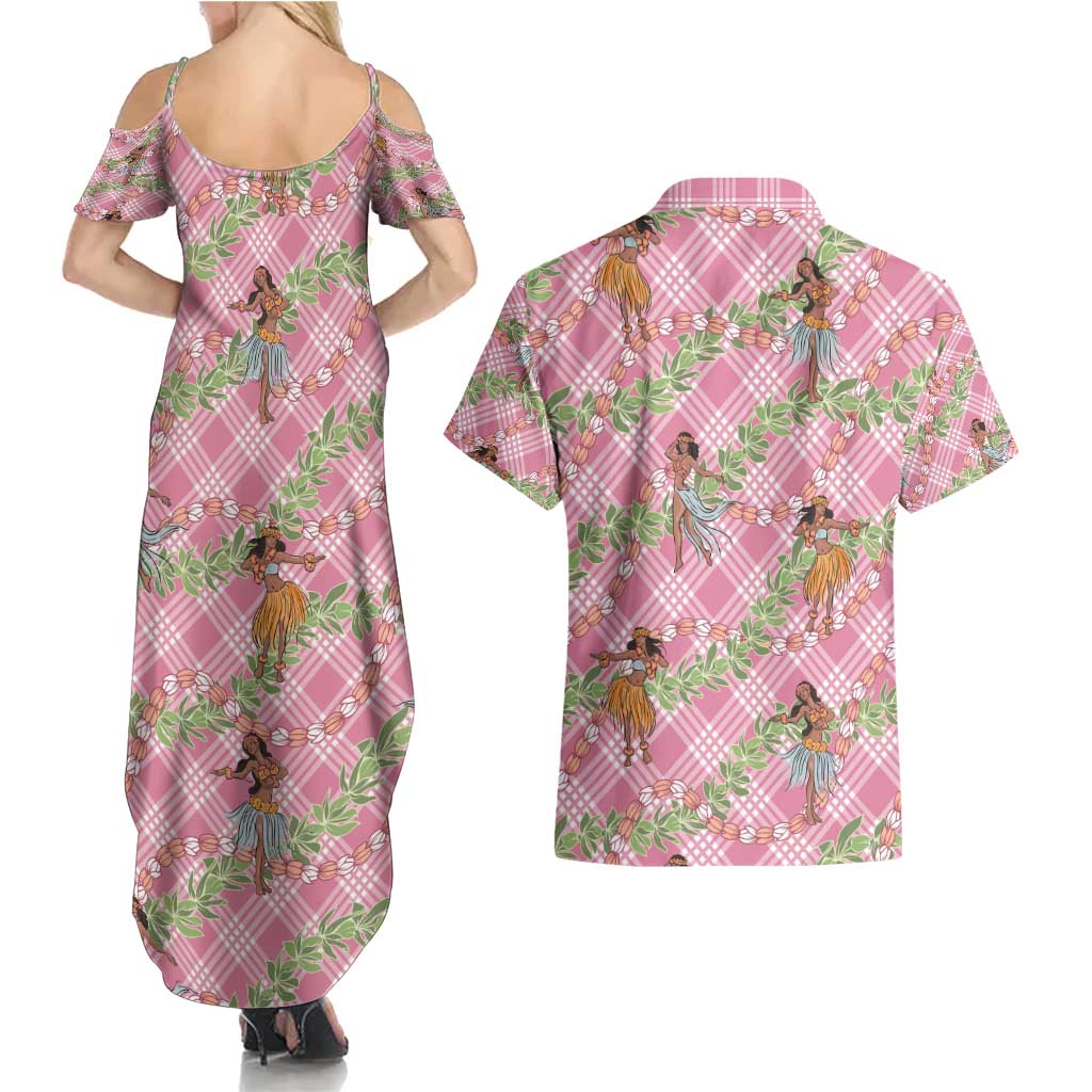 Lokelani Pink Palaka Hula Girls Seamless Hawaii Aloha Couples Matching Summer Maxi Dress and Hawaiian Shirt - Polynesian Pride