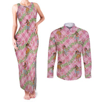 Lokelani Pink Palaka Hula Girls Seamless Hawaii Aloha Couples Matching Tank Maxi Dress and Long Sleeve Button Shirt - Polynesian Pride