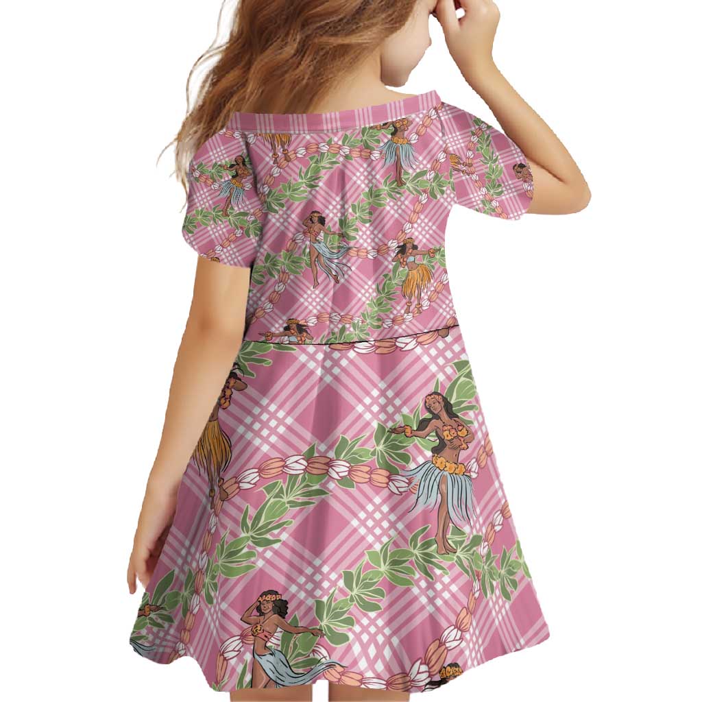 Lokelani Pink Palaka Hula Girls Seamless Hawaii Aloha Family Matching Long Sleeve Bodycon Dress and Hawaiian Shirt - Polynesian Pride