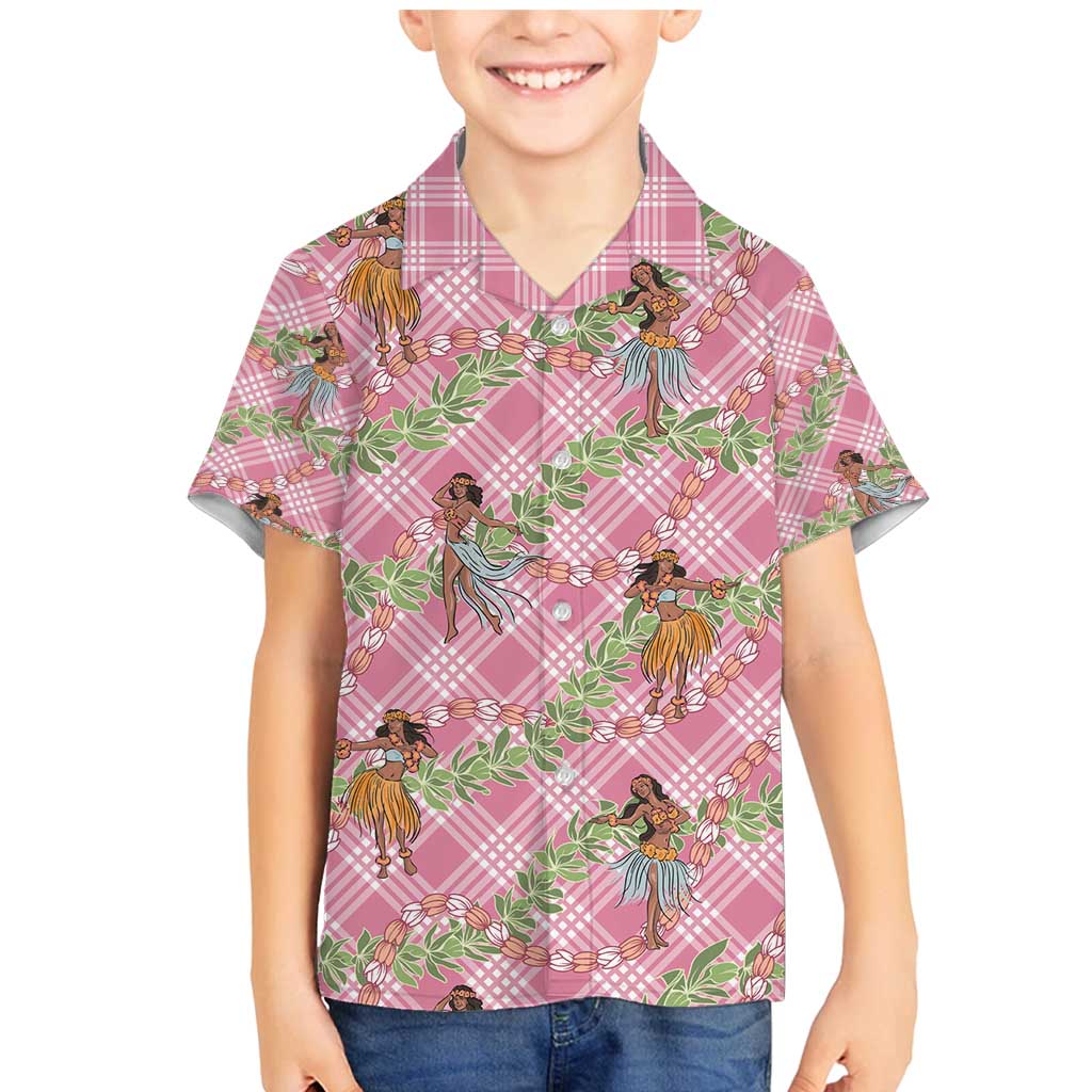 Lokelani Pink Palaka Hula Girls Seamless Hawaii Aloha Family Matching Mermaid Dress and Hawaiian Shirt - Polynesian Pride