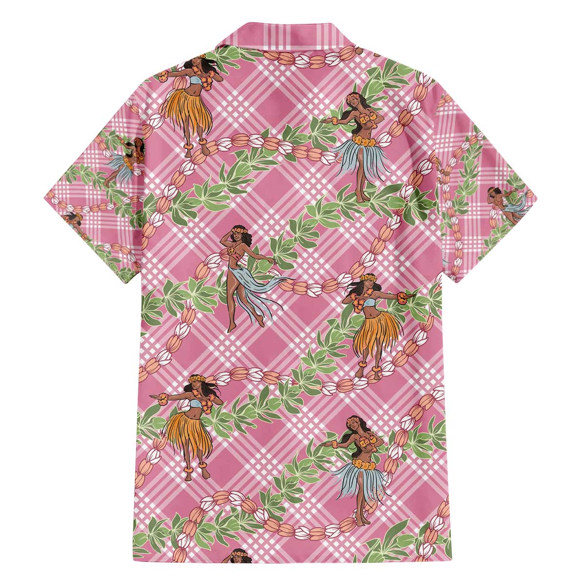 Lokelani Pink Palaka Hula Girls Seamless Hawaii Aloha Family Matching Off The Shoulder Long Sleeve Dress and Hawaiian Shirt - Polynesian Pride