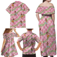 Lokelani Pink Palaka Hula Girls Seamless Hawaii Aloha Family Matching Off Shoulder Maxi Dress and Hawaiian Shirt - Polynesian Pride