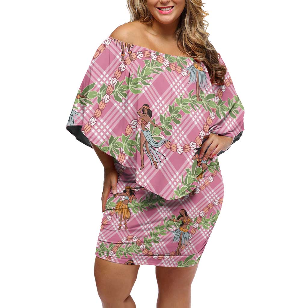Lokelani Pink Palaka Hula Girls Seamless Hawaii Aloha Family Matching Off Shoulder Short Dress and Hawaiian Shirt - Polynesian Pride