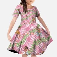 Lokelani Pink Palaka Hula Girls Seamless Hawaii Aloha Family Matching Puletasi and Hawaiian Shirt - Polynesian Pride