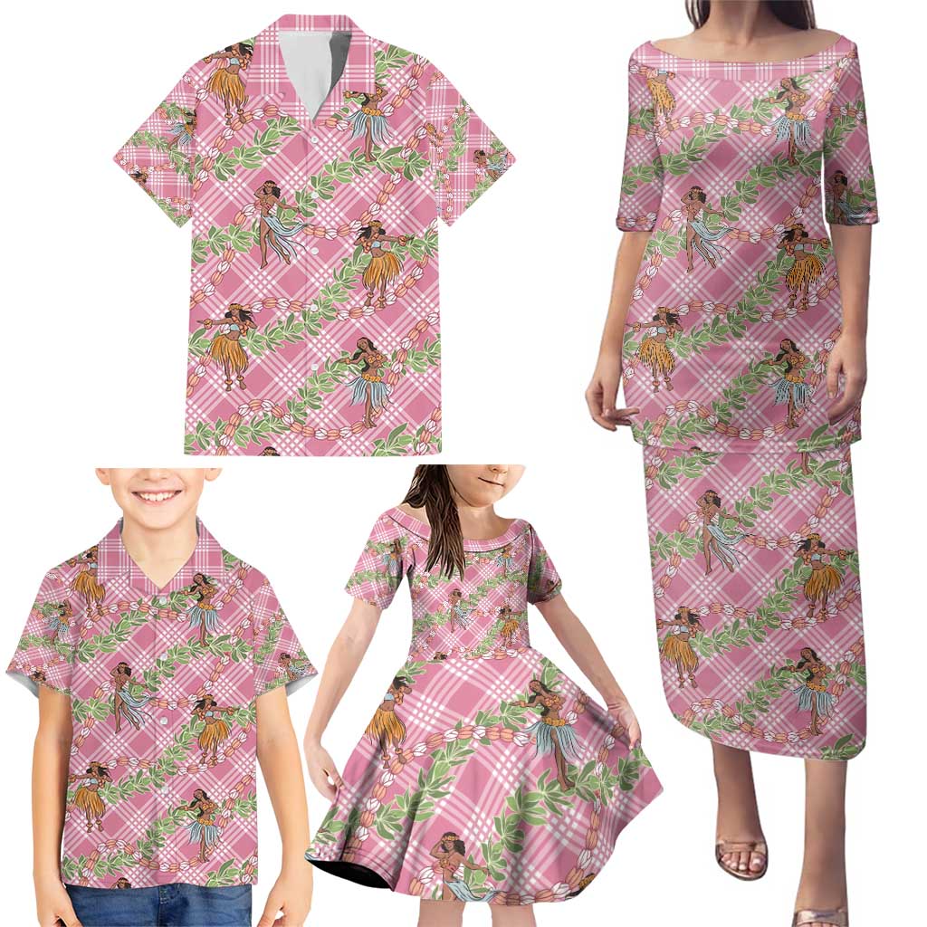 Lokelani Pink Palaka Hula Girls Seamless Hawaii Aloha Family Matching Puletasi and Hawaiian Shirt - Polynesian Pride