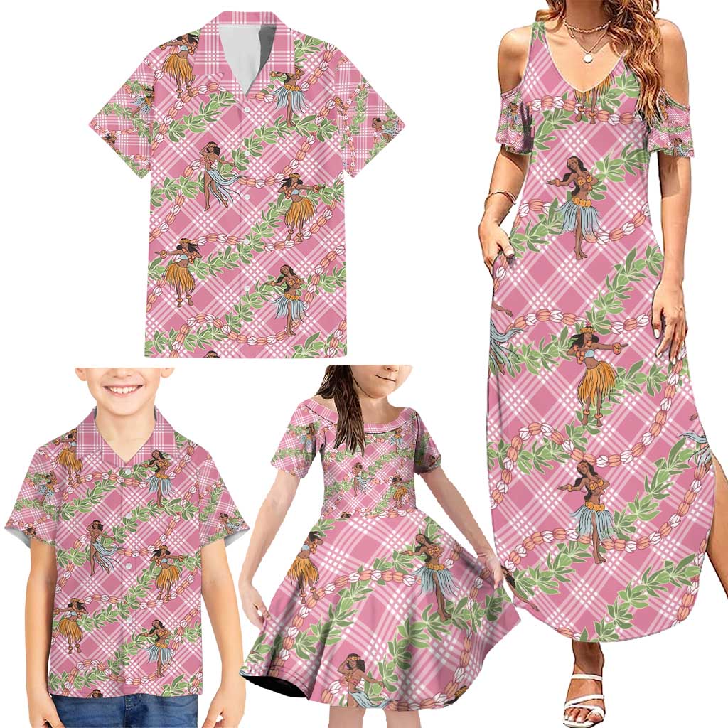 Lokelani Pink Palaka Hula Girls Seamless Hawaii Aloha Family Matching Summer Maxi Dress and Hawaiian Shirt - Polynesian Pride