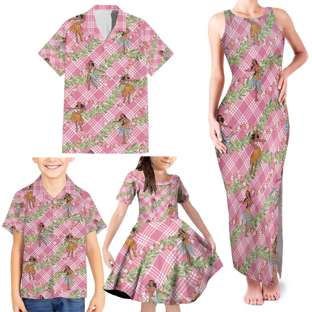 Lokelani Pink Palaka Hula Girls Seamless Hawaii Aloha Family Matching Tank Maxi Dress and Hawaiian Shirt - Polynesian Pride