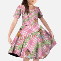 Lokelani Pink Palaka Hula Girls Seamless Hawaii Aloha Kid Short Sleeve Dress - Polynesian Pride