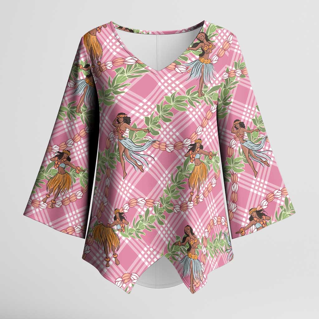 Lokelani Pink Palaka Hula Girls Seamless Hawaii Aloha Kimono Sleeve Blouse - Polynesian Pride