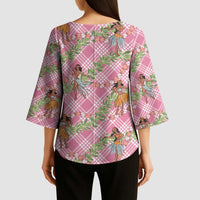 Lokelani Pink Palaka Hula Girls Seamless Hawaii Aloha Kimono Sleeve Blouse - Polynesian Pride