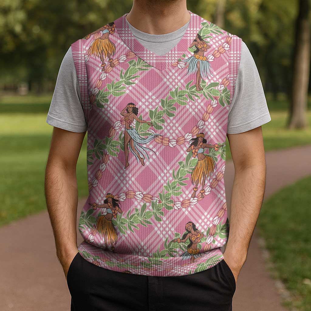 Lokelani Pink Palaka Hula Girls Seamless Hawaii Aloha Christmas Knitted V-Neck Vest - Polynesian Pride