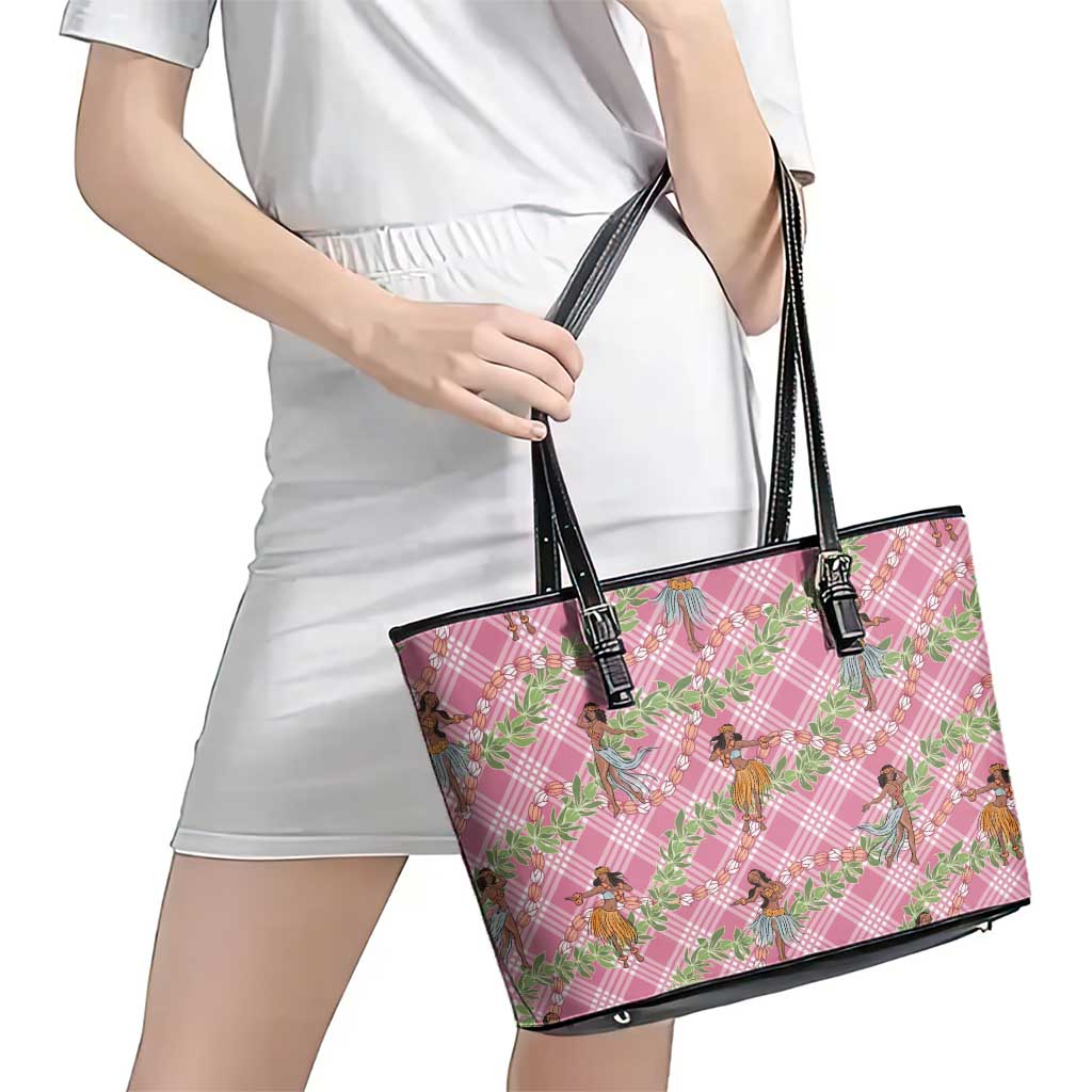 Lokelani Pink Palaka Hula Girls Seamless Hawaii Aloha Leather Tote Bag - Polynesian Pride
