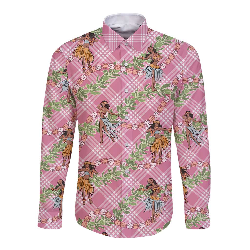 Lokelani Pink Palaka Hula Girls Seamless Hawaii Aloha Long Sleeve Button Shirt - Polynesian Pride