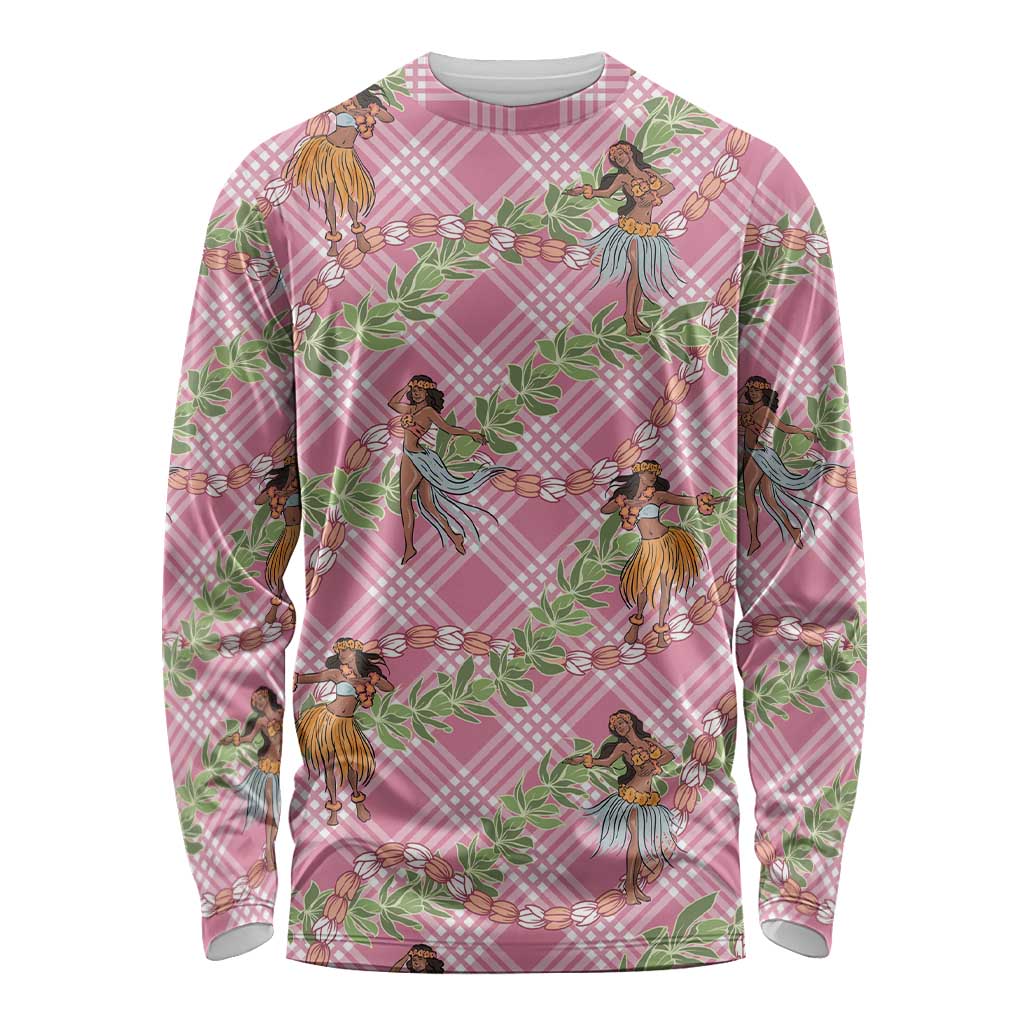 Lokelani Pink Palaka Hula Girls Seamless Hawaii Aloha Long Sleeve Shirt - Polynesian Pride