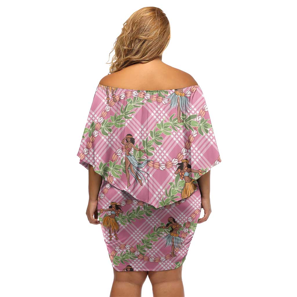 Lokelani Pink Palaka Hula Girls Seamless Hawaii Aloha Off Shoulder Short Dress - Polynesian Pride