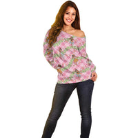 Lokelani Pink Palaka Hula Girls Seamless Hawaii Aloha Off Shoulder Sweater - Polynesian Pride