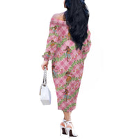 Lokelani Pink Palaka Hula Girls Seamless Hawaii Aloha Off The Shoulder Long Sleeve Dress - Polynesian Pride