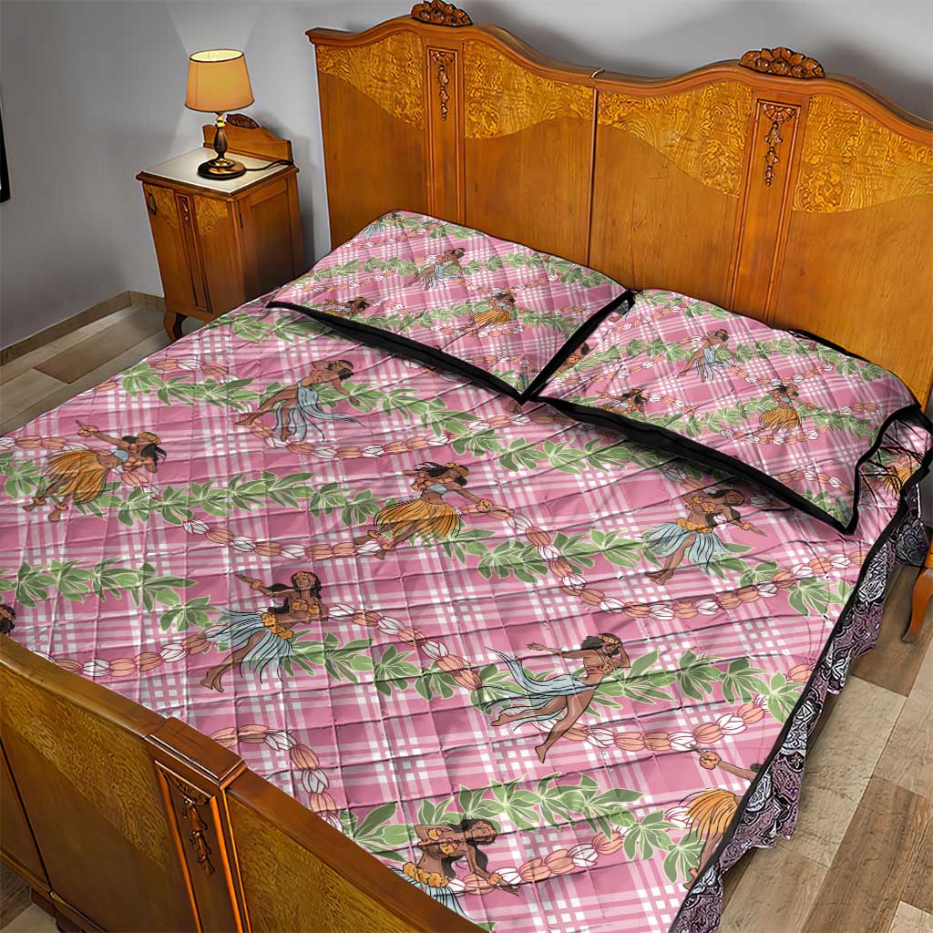 Lokelani Pink Palaka Hula Girls Seamless Hawaii Aloha Quilt Bed Set - Polynesian Pride