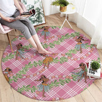 Lokelani Pink Palaka Hula Girls Seamless Hawaii Aloha Round Carpet - Polynesian Pride