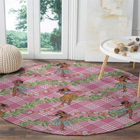 Lokelani Pink Palaka Hula Girls Seamless Hawaii Aloha Round Carpet - Polynesian Pride