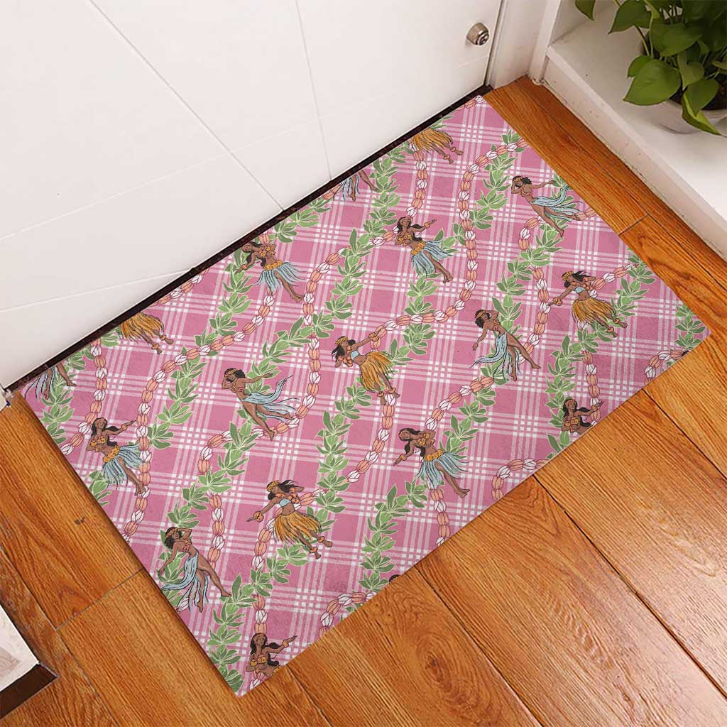Lokelani Pink Palaka Hula Girls Seamless Hawaii Aloha Rubber Doormat - Polynesian Pride