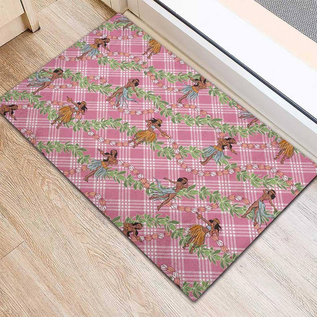 Lokelani Pink Palaka Hula Girls Seamless Hawaii Aloha Rubber Doormat - Polynesian Pride