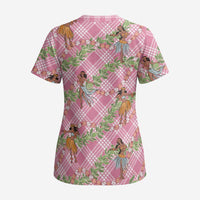 Lokelani Pink Palaka Hula Girls Seamless Hawaii Aloha Scrub Top - Polynesian Pride