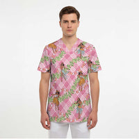 Lokelani Pink Palaka Hula Girls Seamless Hawaii Aloha Scrub Top - Polynesian Pride
