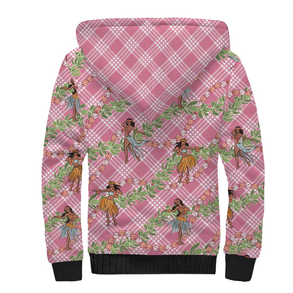 Lokelani Pink Palaka Hula Girls Seamless Hawaii Aloha Sherpa Hoodie - Polynesian Pride