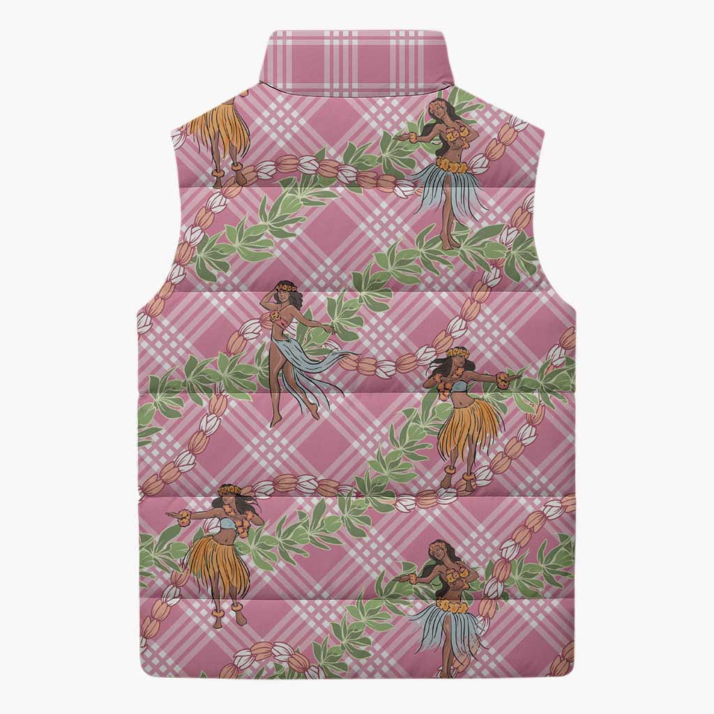 Lokelani Pink Palaka Hula Girls Seamless Hawaii Aloha Sleeveless Puffer Jacket - Polynesian Pride