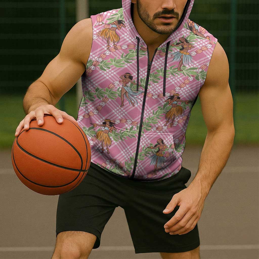 Lokelani Pink Palaka Hula Girls Seamless Hawaii Aloha Sleeveless Zip Hoodie - Polynesian Pride