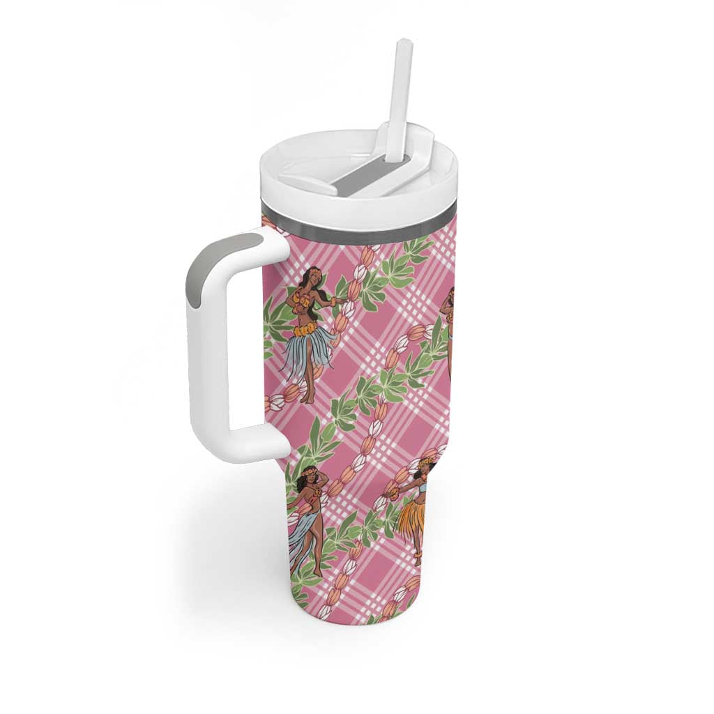 Lokelani Pink Palaka Hula Girls Seamless Hawaii Aloha Tumbler With Handle - Polynesian Pride
